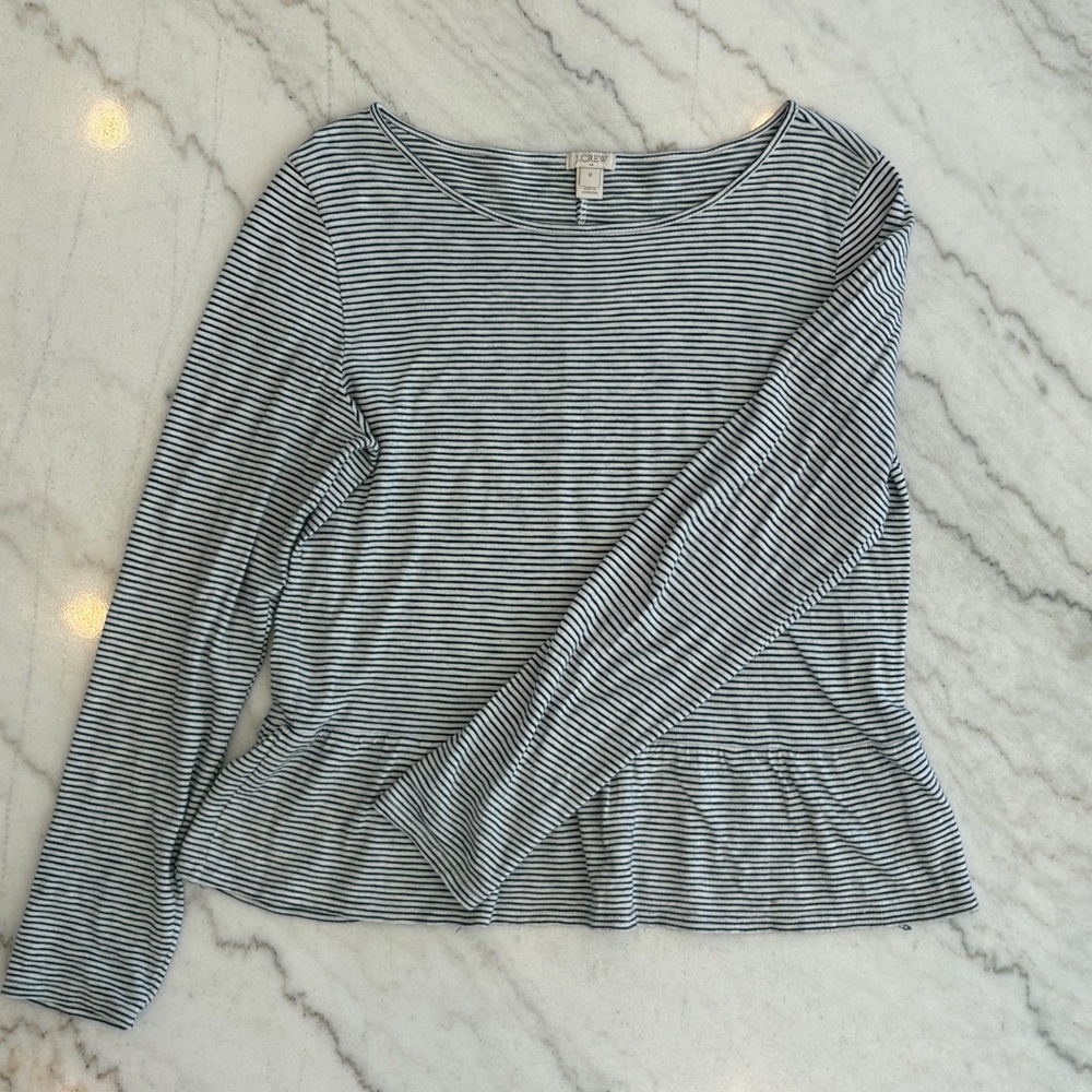 3/$15 J. Crew Black and White Striped Long Sleeve Peplum Tee